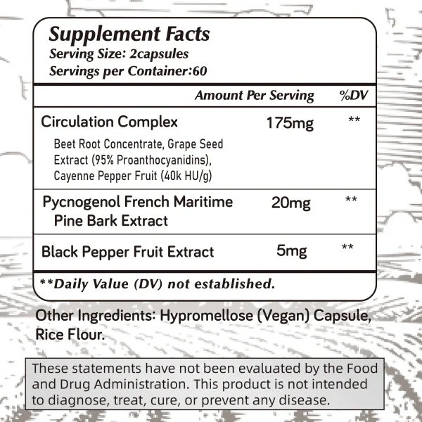 Pycnogenol - French Maritime Pine Bark Extract, Black Pepper Extract - Heart and Skin Health - 120 Capsules - Image 2