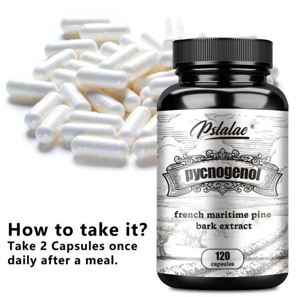 Pycnogenol - French Maritime Pine Bark Extract, Black Pepper Extract - Heart and Skin Health - 120 Capsules - Image 5