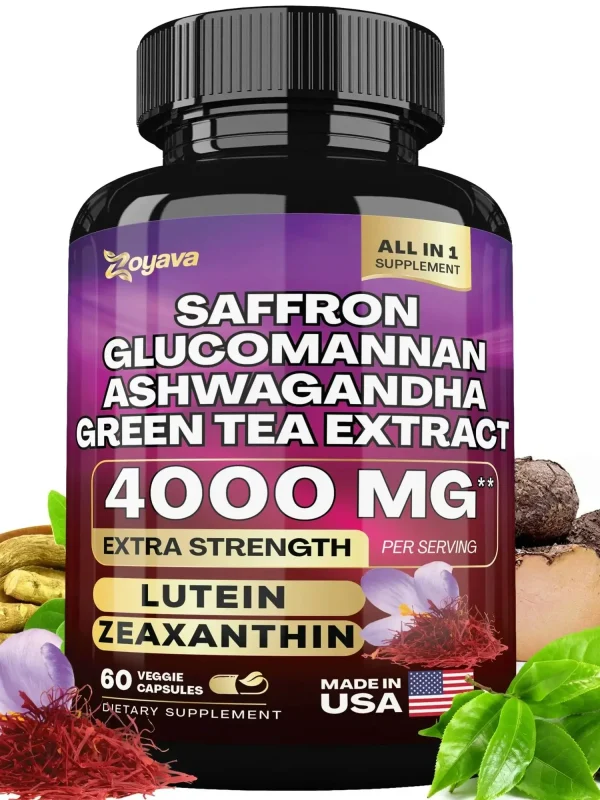 Saffron Supplement 1000 mg, Glucomannan, Ashwagandha, Green Tea Extract, Mood Stabilizer, Vision Support, 60 Capsules - Image 7