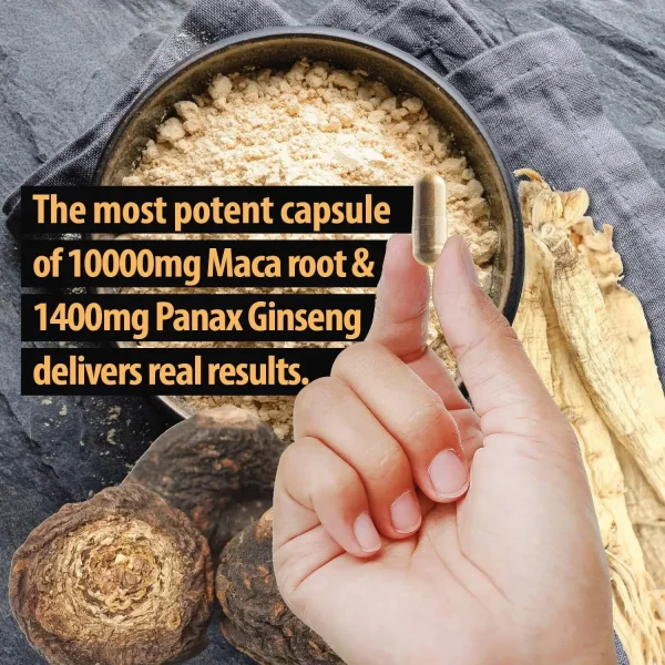 Maca Root Ginseng Supplement - Supports Energy, Muscle Growth, Endurance, Focus & Anti-Fatigue, 120 Veggie Capsules - Image 5
