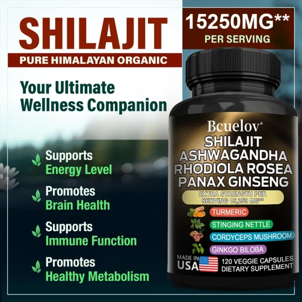Shilajit Resin Himalaya Capsules - 15250 mg - Combination of Ashwagandha, Ginseng, Cordyceps, Ginkgo, Turmeric - Image 6