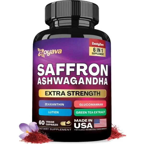 Saffron Supplement 1000 mg, Glucomannan, Ashwagandha, Green Tea Extract, Mood Stabilizer, Vision Support, 60 Capsules - Image 8