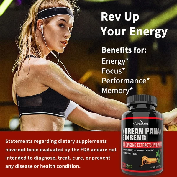 Korean Red Ginseng Vegetarian Capsules - Balances Energy Levels, Reduces Stress, Helps Maintain Memory, Focus and Fights Fatigue - Image 4