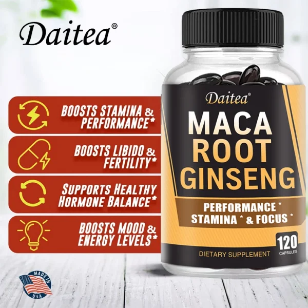 Maca Root Ginseng Supplement - Supports Energy, Muscle Growth, Endurance, Focus & Anti-Fatigue, 120 Veggie Capsules - Image 8
