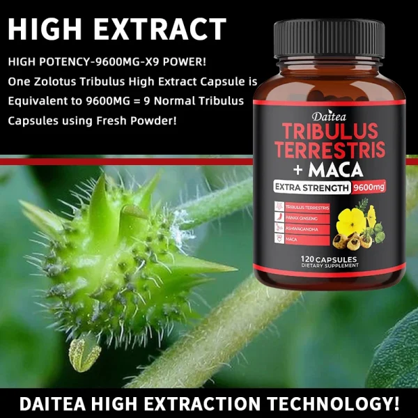 Daitea Tribulus + Maca Extract Capsules - Extra Strength 9600 Mg - Energy, Mood, Stamina and Immunity, Non-GMO - Image 6