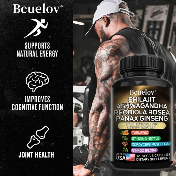 Shilajit Resin Himalaya Capsules - 15250 mg - Combination of Ashwagandha, Ginseng, Cordyceps, Ginkgo, Turmeric - Image 3