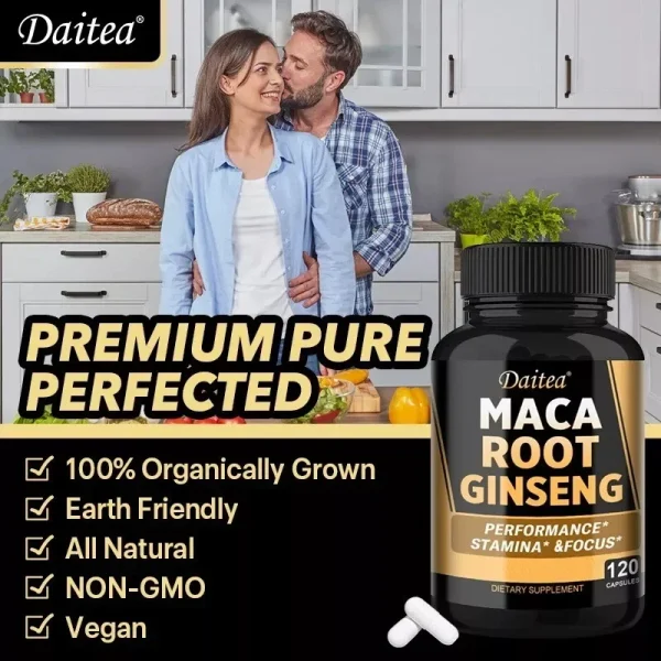 Maca Root Ginseng Supplement - Supports Energy, Muscle Growth, Endurance, Focus & Anti-Fatigue, 120 Veggie Capsules - Image 2