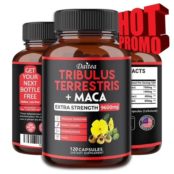 Daitea Tribulus + Maca Extract Capsules - Extra Strength 9600 Mg - Energy, Mood, Stamina and Immunity, Non-GMO