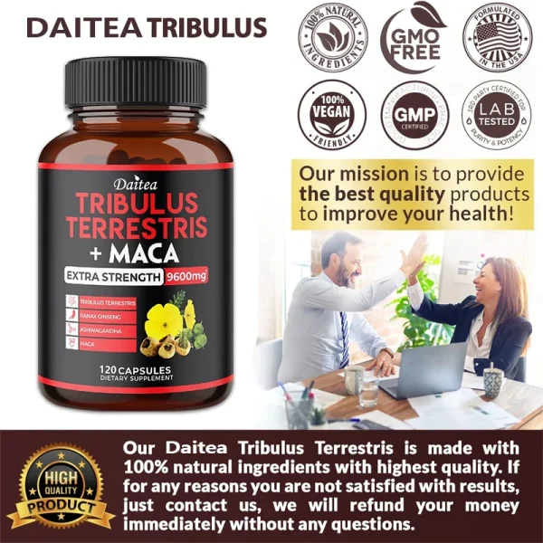 Daitea Tribulus + Maca Extract Capsules - Extra Strength 9600 Mg - Energy, Mood, Stamina and Immunity, Non-GMO - Image 4