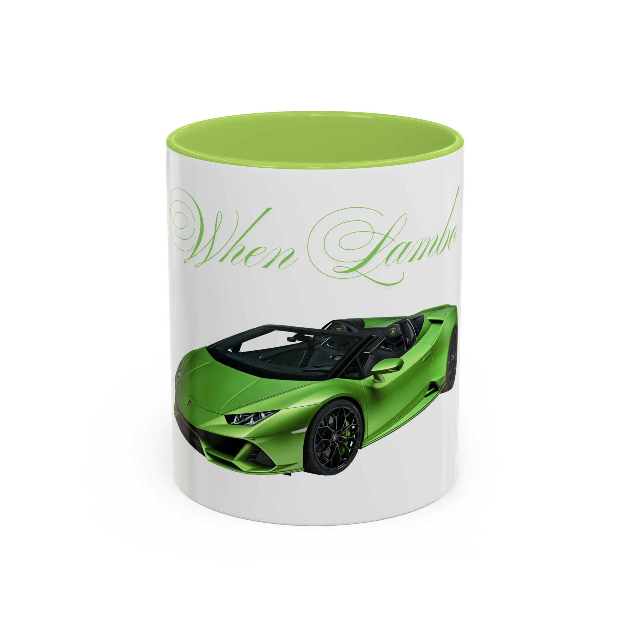 Lamborghini Accent Coffee Mug - Green Sports Car Design, 11 & 15 oz